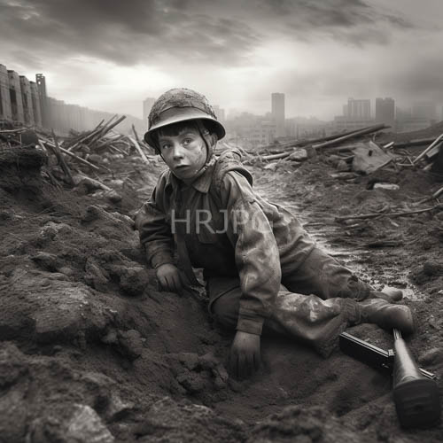 wwiiera asian youth clings to metal pipes amidst city rubble