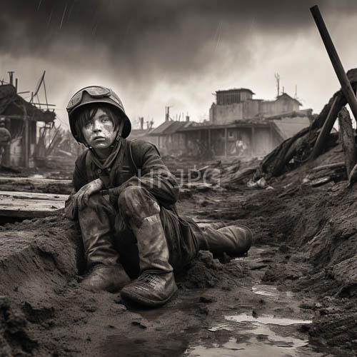 High Resolution: WarTorn Trench Life Muddy Boots and Skeletal Remains Under Oppressive Rainy Skies download. | HRJPG.com