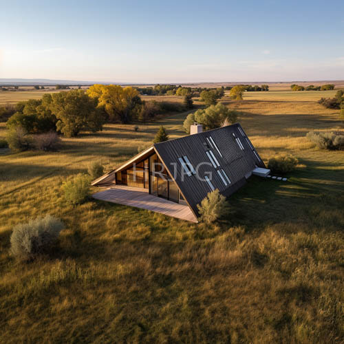 High Resolution: Angular Metal AFrame Houses in Rural Landscape at Sunset download. | HRJPG.com