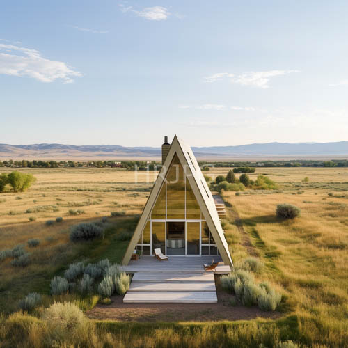 luxury desert oasis features triangular glass houses with wooden decks and expansive lawn