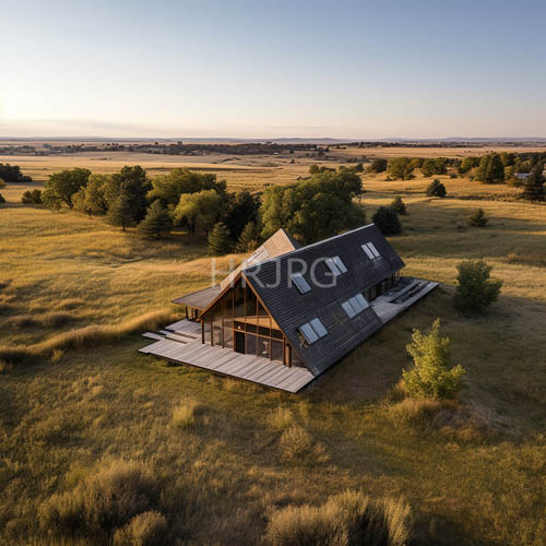 grassy field aframe houses with skylights capture sunsets flickering light and shimmering grass textures