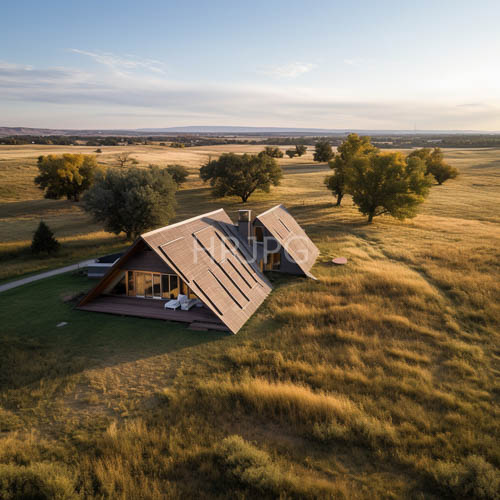 wooden retreats capture evening glow through slanted skylights on minimalist interior