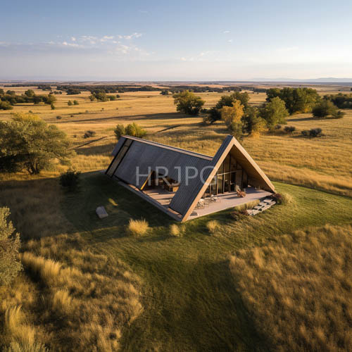 modern aframe cabin confronts vast plains with assertive copper lines