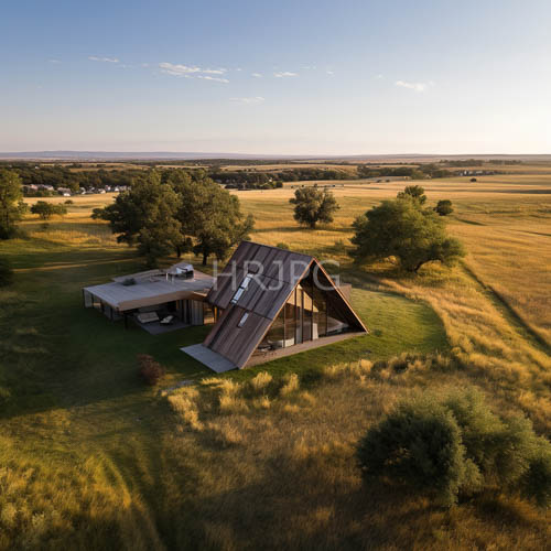 High Resolution: Prairie Homestead Aframe dwelling and adjacent shed in rural landscape download. | HRJPG.com