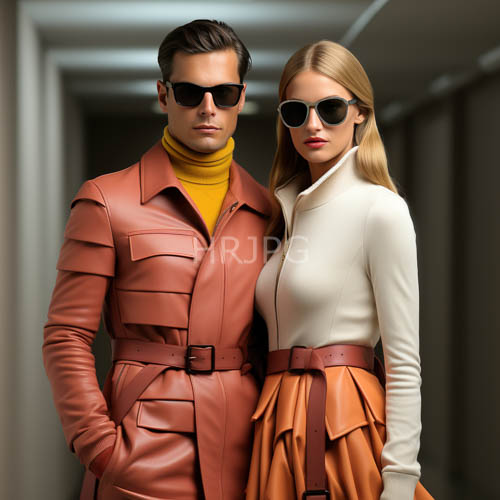 industrial corridor ambiance with intricately layered leather outfits