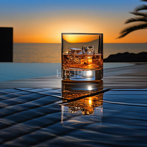 High Resolution: Metal surface catches fading orange light contrasting cool blue ocean horizon download. | HRJPG.com