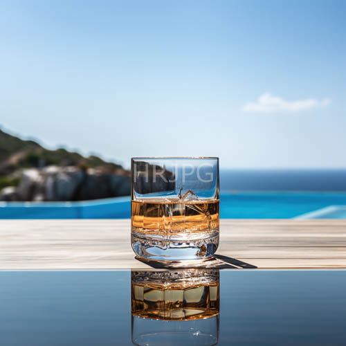 oceanic calmness meets wooden infinity pool deck reflecting morning sunlight