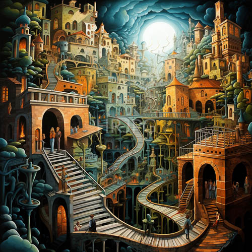 fantasy cityscape transforms under unseen sunlight illumination on multilevel architecture