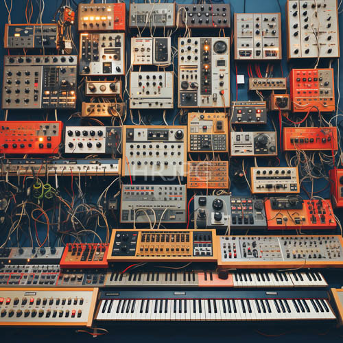 eclectic synthesizer wall of analog history and technical ambition