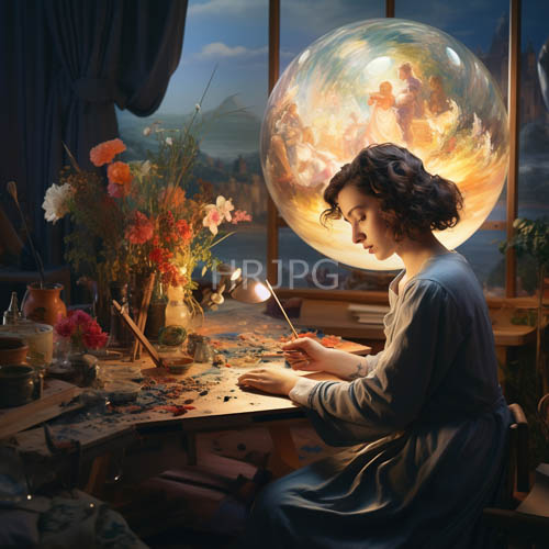 young artist unfurls colors and textures in cluttered studio atmosphere