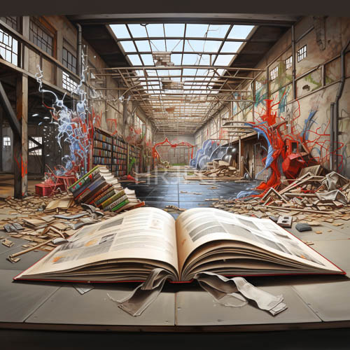 abandoned warehouse graffiti and knowledge amidst industrial decay and reflections