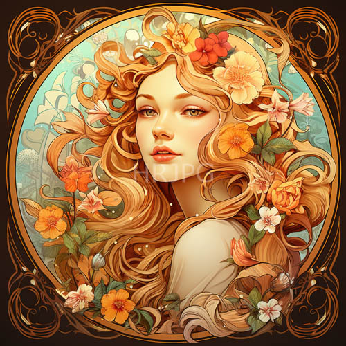 High Resolution: Ethereal woman stands in ornate frame amidst floral kingdom download. | HRJPG.com
