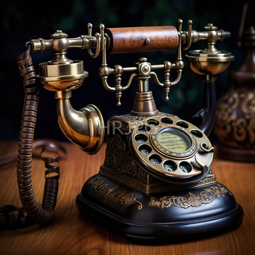 ornate brass and wood meet in vintage telephone evoking a bygone era of deliberate communication