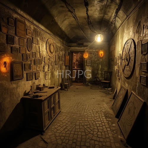 faded memories in a historic room with textured walls and cobblestone floor