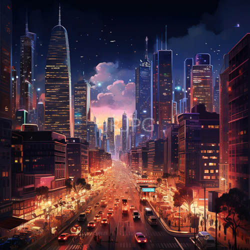 cities at dawn rise with futuristic skyscrapers against morning sky hues of pink and orange light