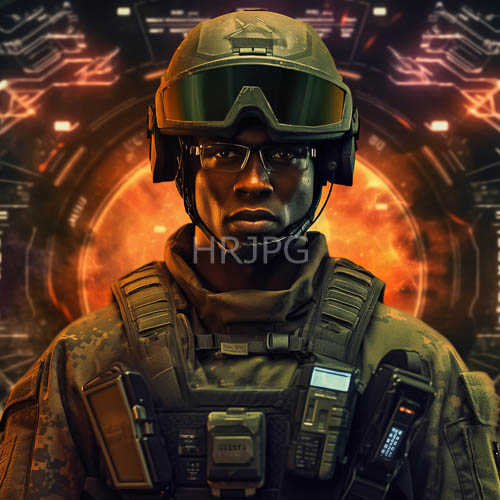 tactical vest straps rest on an african american soldier inside control rooms