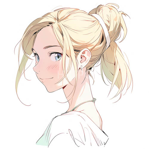 cheerful blonde woman turns over shoulder in playful expressive anime setting sunny day