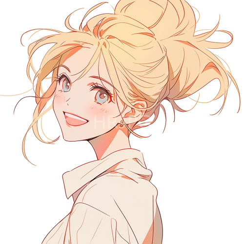 young womans exuberant laughter in a minimalist animestyle
