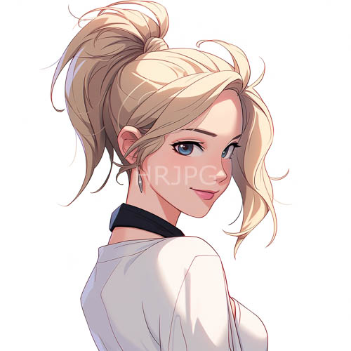 animestyle of young woman with trendy sporty features in simple background