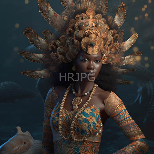 african woman in elaborate traditional attire and stunning peacockinspired headdress
