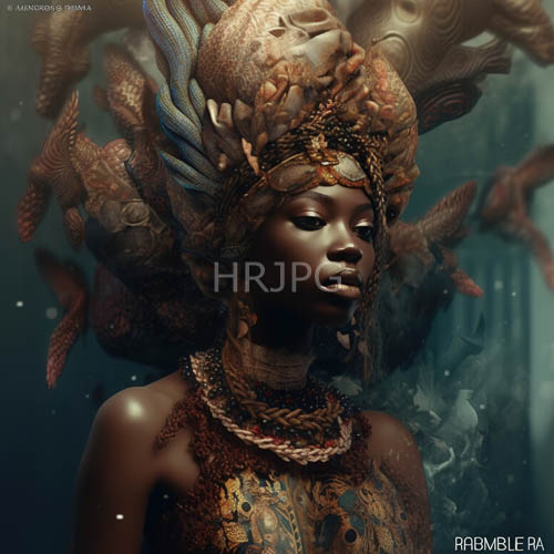 african woman in delicate fishscale jewelry against underwater oceanic setting