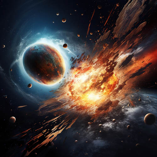 cosmic impact unfolds amidst starry backdrop of celestial masses