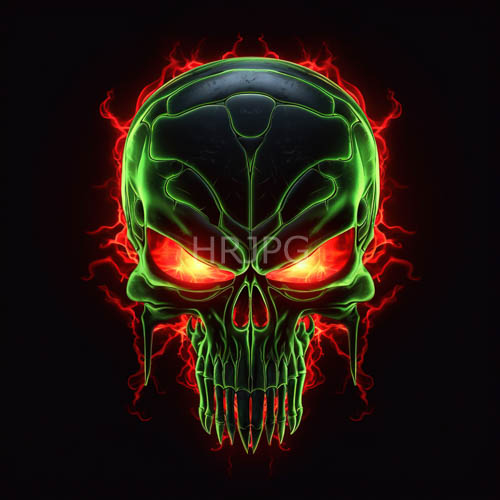 eerie greenglowing skull with fiery energy tendrils unleashes a sense of movement and instability