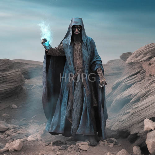 High Resolution: Ancient Mystic Master of Celestial Arcane on Rocky Terrain Illuminated by Smoking Energy Orb download. | HRJPG.com