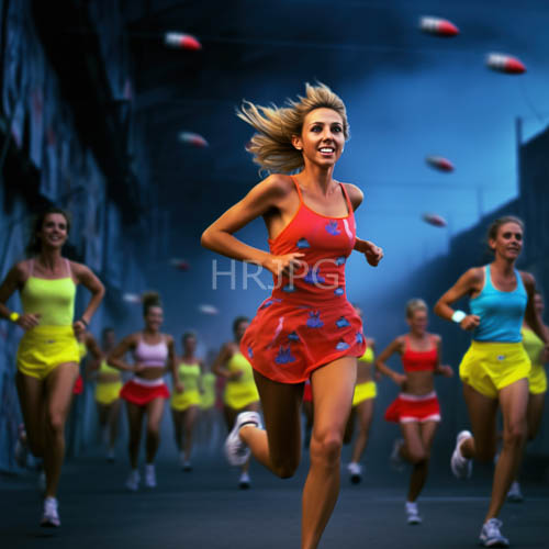 cityscape at night running competition with highenergy dim blue lighting and blurred athletes
