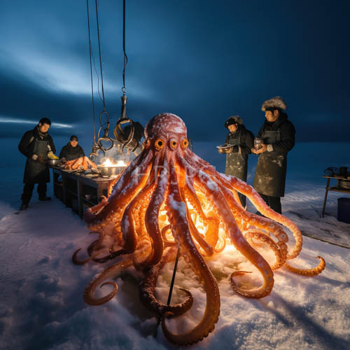 arctic nightlife collective effort amidst icy snowy ground and starry sky