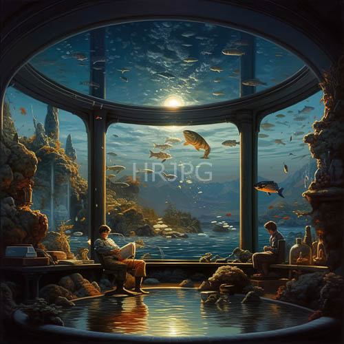 marine biologists observe the dynamic interplay between rocky landscape and marine life from an underwater dome