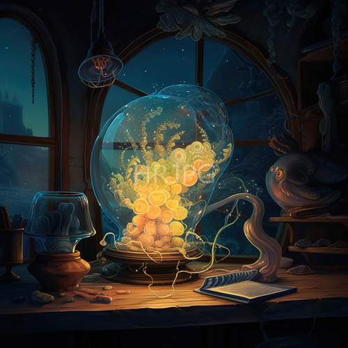High Resolution: Inventors Study Amidst Tangled Wires and Potted Plants Under Flickering Overhead Lighting download. | HRJPG.com