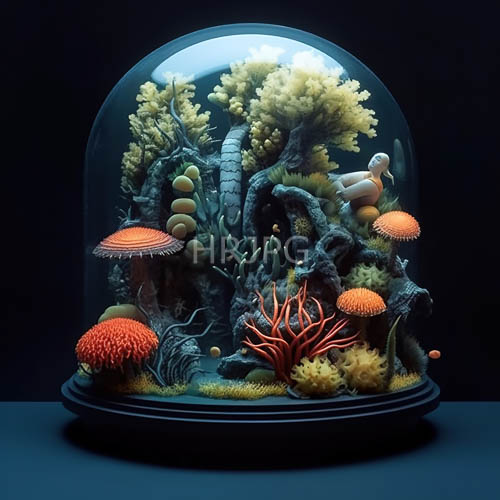 High Resolution: Underwater Coral Reef Miniature Artistry Amidst Waters Translucent Glass Prison download. | HRJPG.com