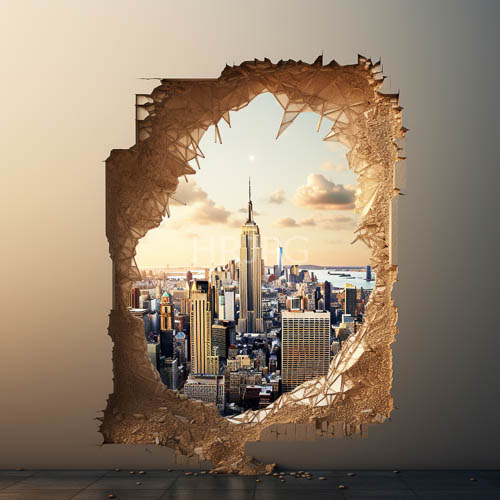 new york cityscape at dusk through parchmentlike material reveals urban cluster