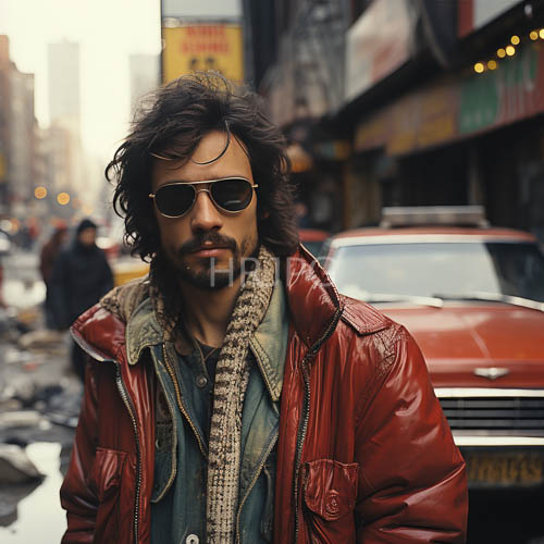 urban fashion rebellion with aviator shades and city street graffiti