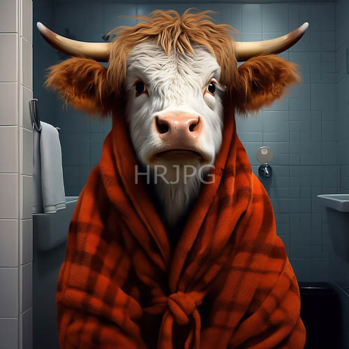 High Resolution: Orange plaid bathrobes drape over shaggy fur inside blue tiled bathrooms download. | HRJPG.com