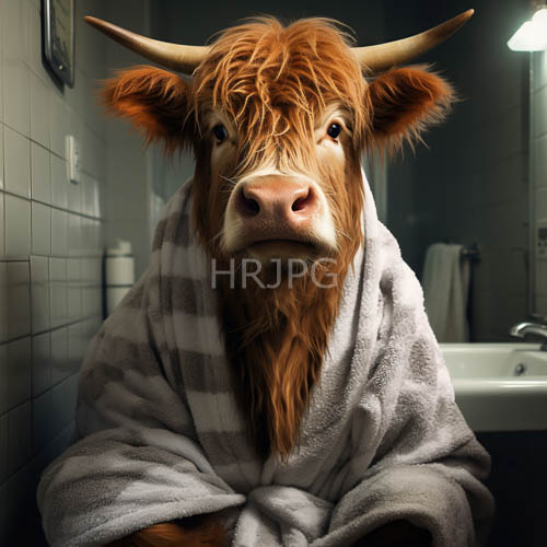 striped gray and white bathrobes cover shaggy fur in modern bathrooms