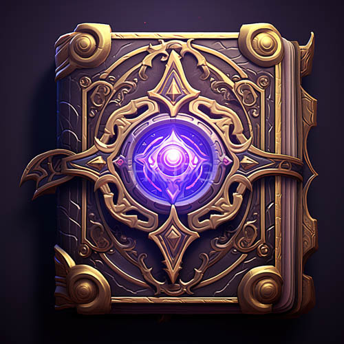 High Resolution: Leaflike motifs converge on glowing purple crystal adorned book covers download. | HRJPG.com