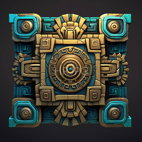 High Resolution: Square ornaments with tribal patterns in gold and turquoise on a dark backdrop download. | HRJPG.com