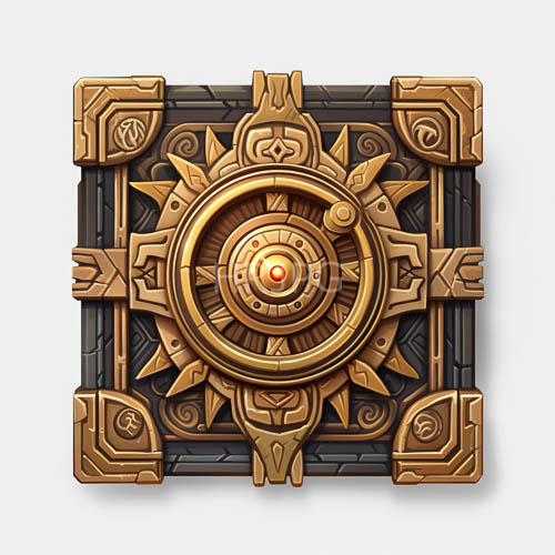ornate metallic amulets showcase intricate textures and geometric patterns under ambient light