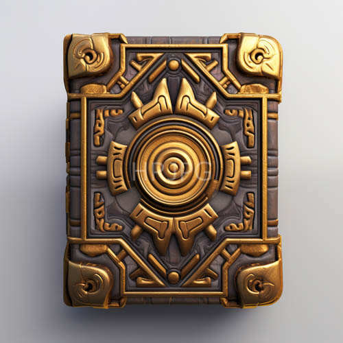 ancient tribal artisan creates concentric circle designs on gold and dark brown carved tablets