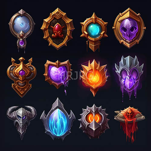 High Resolution: Fantasy Headpieces with Glowing Elements and Skeletal Designs Adorned with Metallic Textures on a Dark Background download. | HRJPG.com