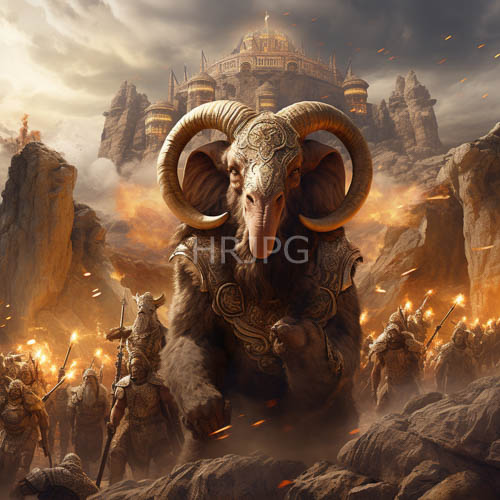 armored elephants lead warriors through treacherous terrain under cloudy skies with torches