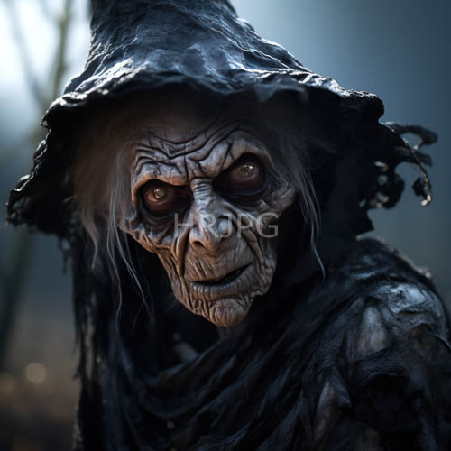 High Resolution: Mysterious Witches Amidst Tattered Black Robes in Foggy Twilight Forests download. | HRJPG.com