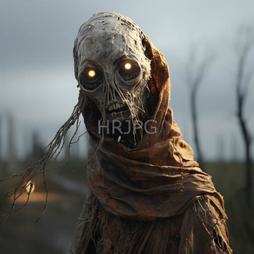yelloweyed skeletal humanoids wander through dark forest landscapes at dusk in tattered hooded cloaks