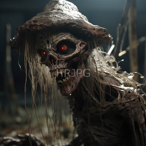 decaying undead creatures amidst matted hair and tattered headcoverings in shadowy woodland environments