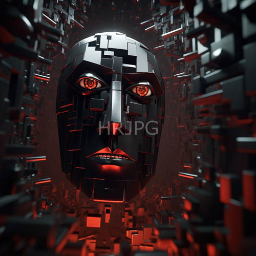 entities converge amidst glowing crimson light and geometric patterns in void space