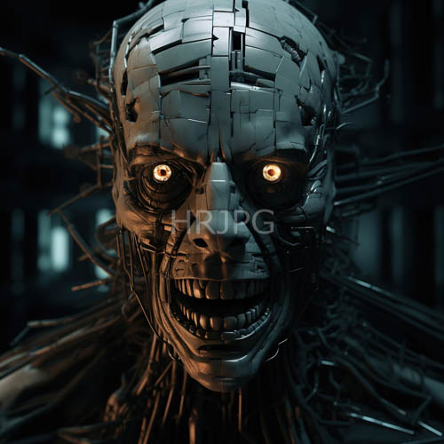 forgotten shadows hide chaotic robotic humanoids with glowing yellow eyes