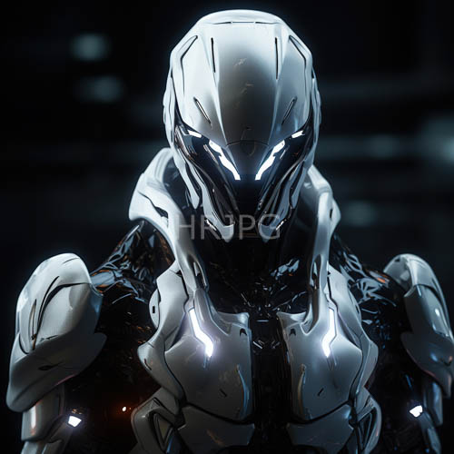 electric blue light lines outline angular chest plates on armored suits