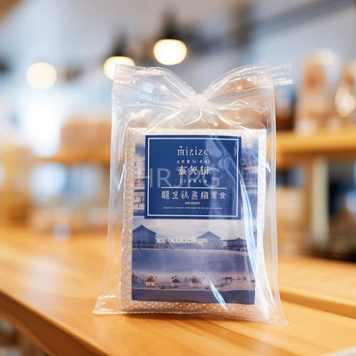 chinese product labels on wooden table amidst blurred cafe interior with hanging lamps